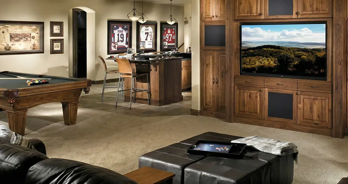 finished basement remodeling project transforming a basement into a comfortable living space in Sacramento, CA