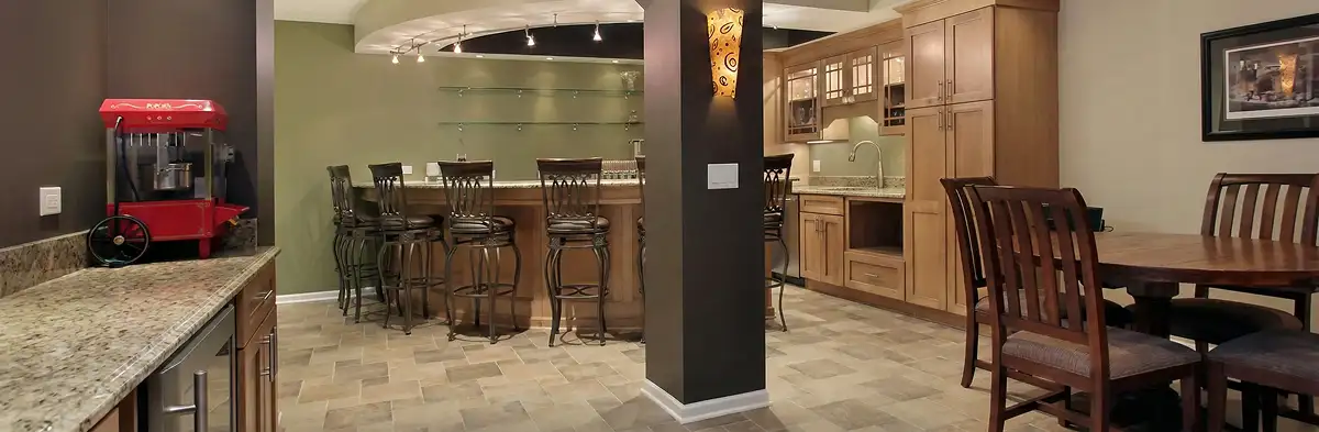 modern basement remodeling with custom finishes and open layout in a home in Sacramento, CA