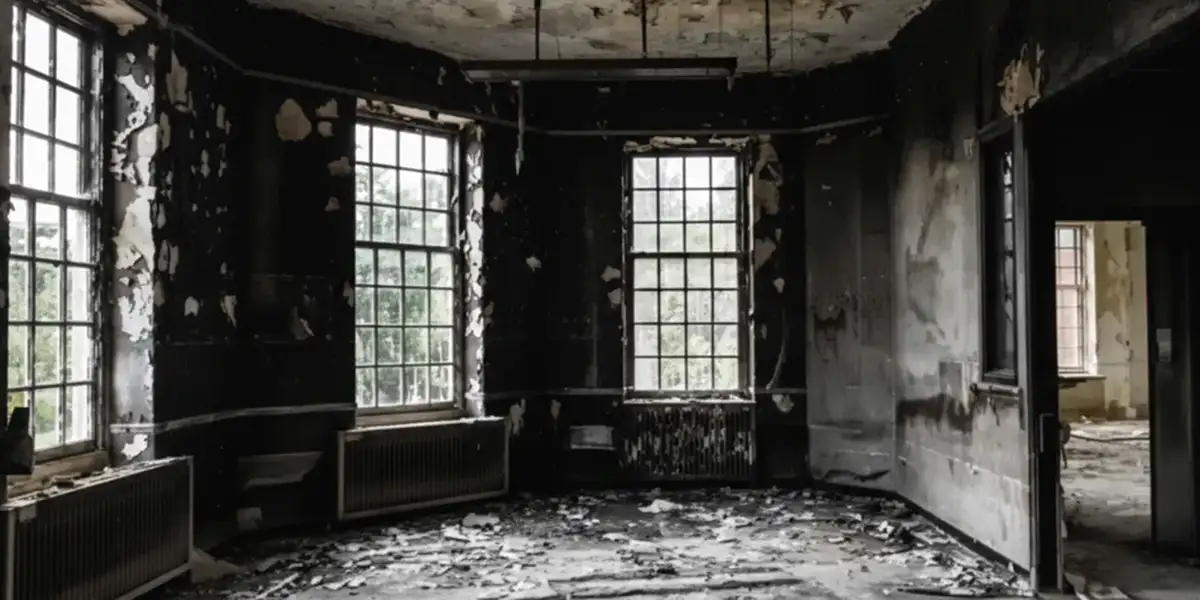 fire damage repair addressing severe interior damage and smoke residue inside a burned home in Sacramento, CA