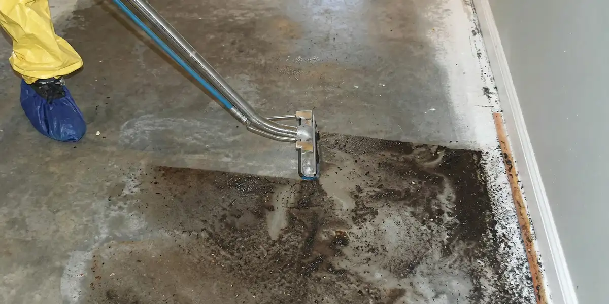 sewage removal technicians extracting contaminated wastewater from a residential floor in Sacramento, CA