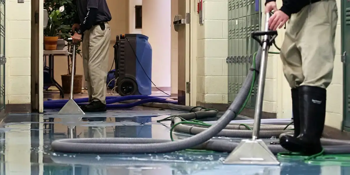 water damage restoration technicians performing professional water extraction inside a property in Sacramento, CA